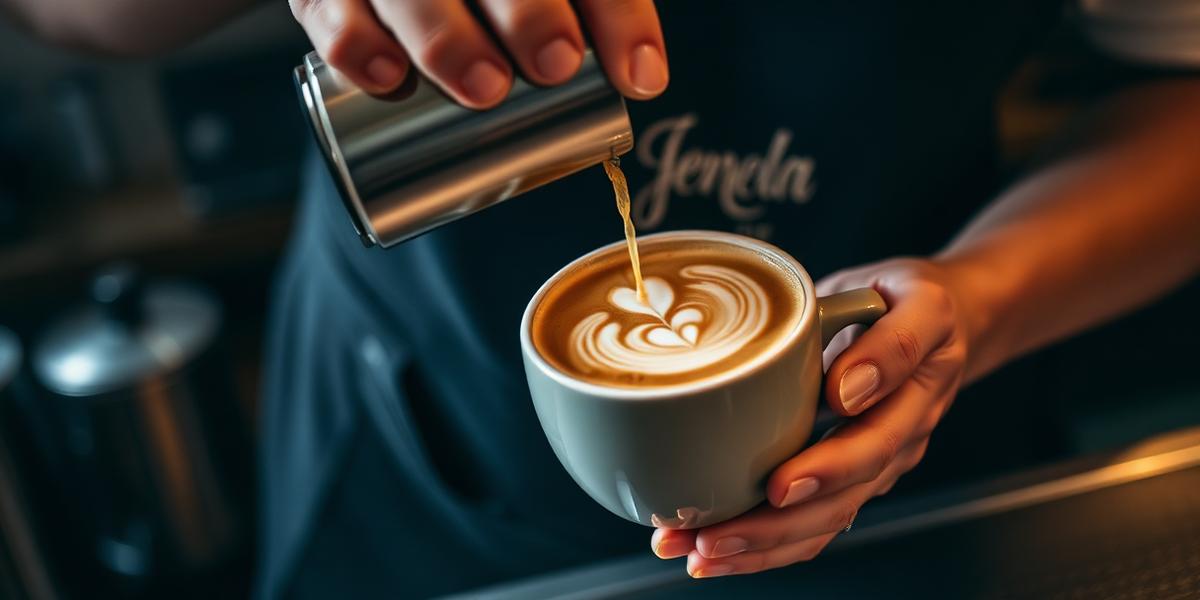 Latte art being poured at Kami
