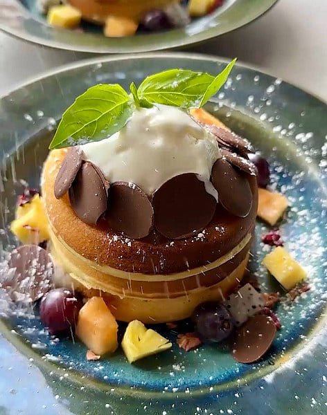 Milk Chocolate Button Pancakes With Hot Chocolate Dip [chocolate & Vanilla] at Kami Hyderabad